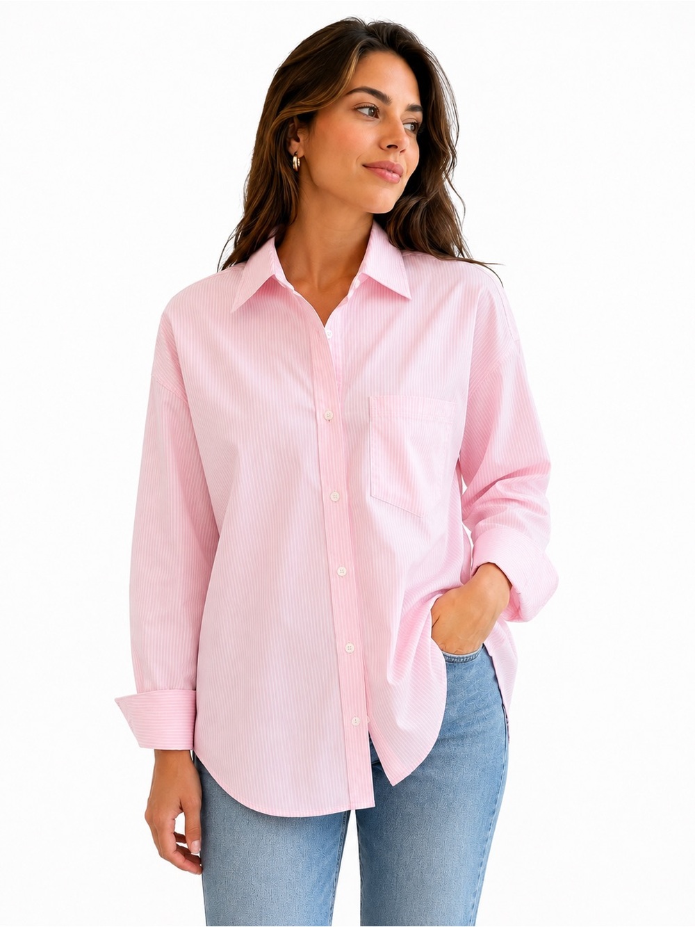 Calvin Klein Pink Stripe Button Front Shirt 100% Cotton Women’s Large